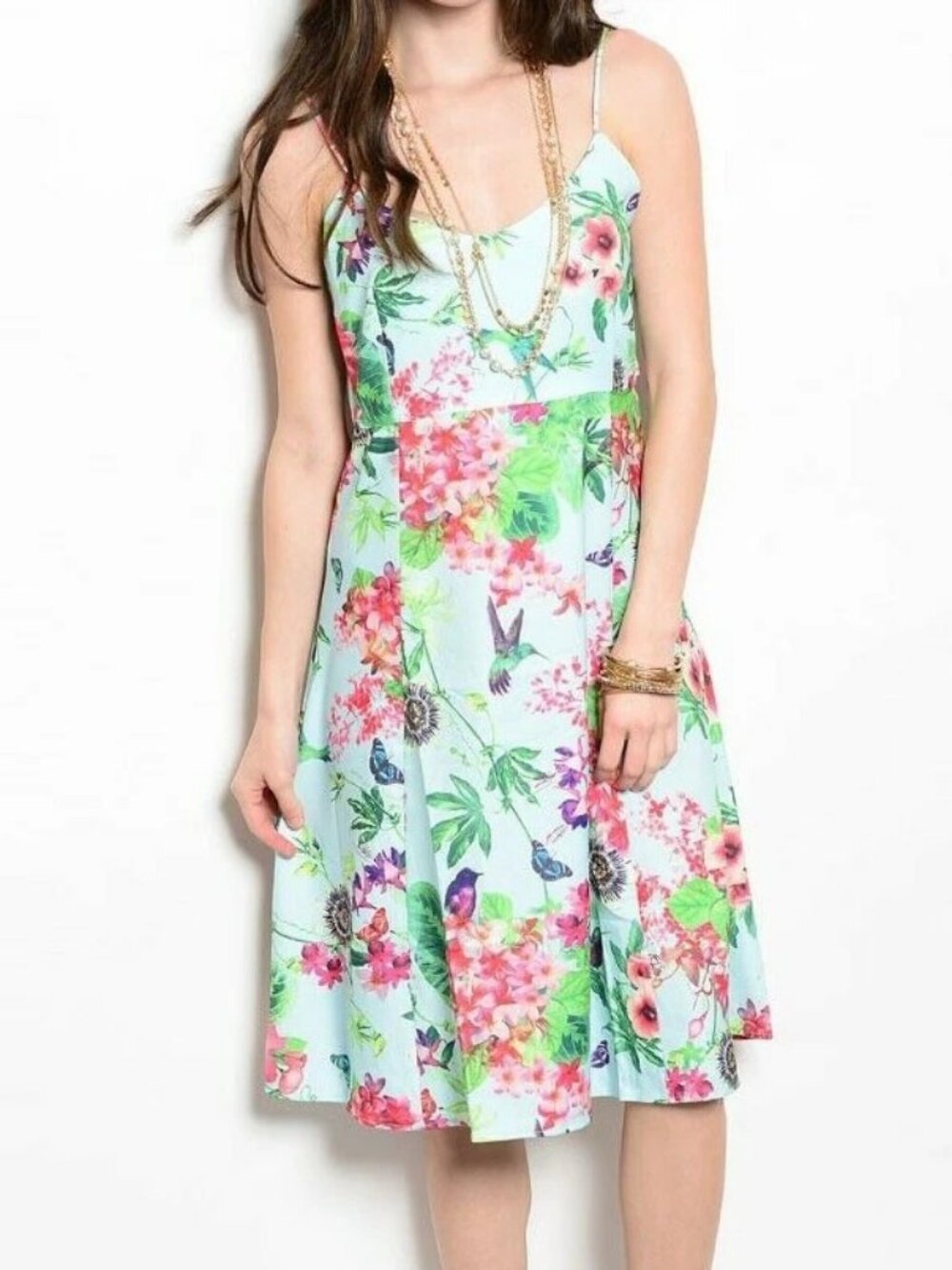 Feline Womens Spaghetti Strap Hawaii Tropical Floral Dress, size L